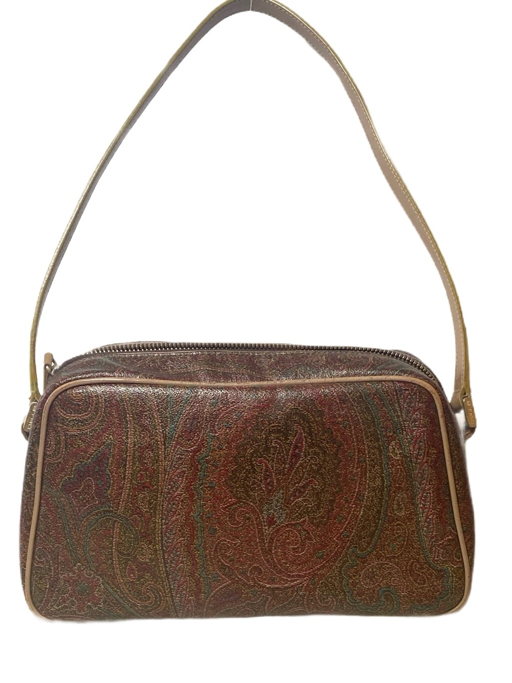 Vintage ETRO Milano Paisley Coated Canvas Leather Strap Shoulder Bag